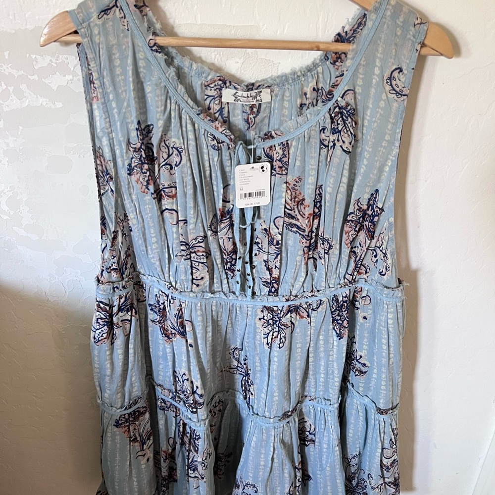 Free People FP Intimate Sundown Floral Sleeveless Romper in Light Blue